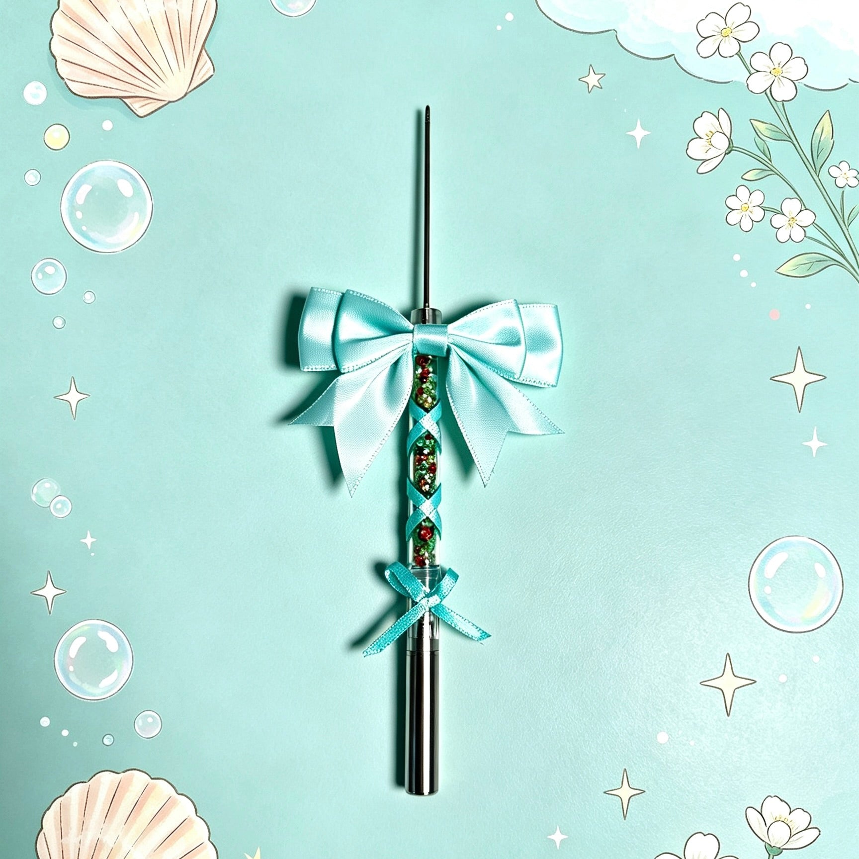 Aqua Bow Multicolor Accent Ballerina Pen with coordinated bow details