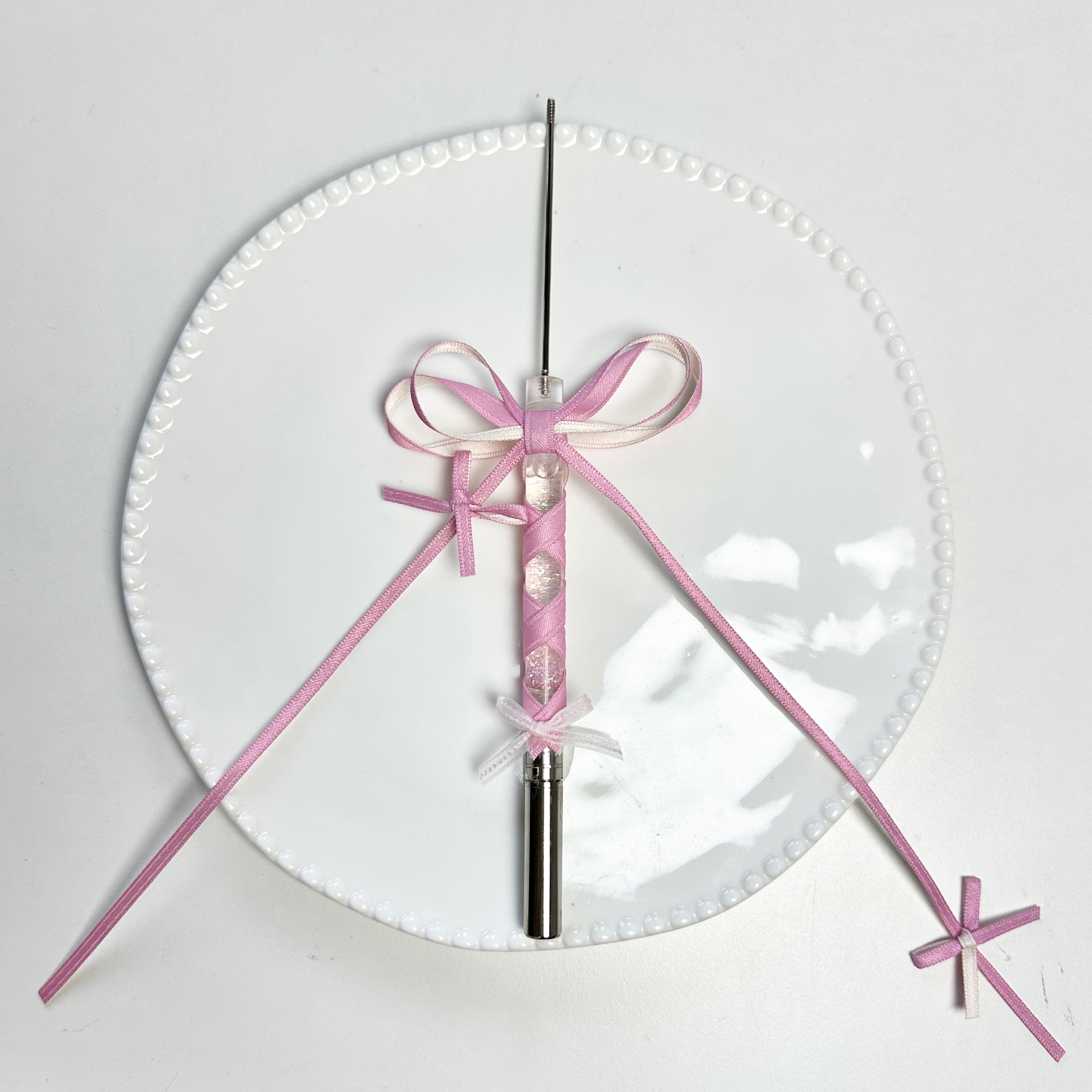Pink layered bow Ballerina Pen with cream ribbon details