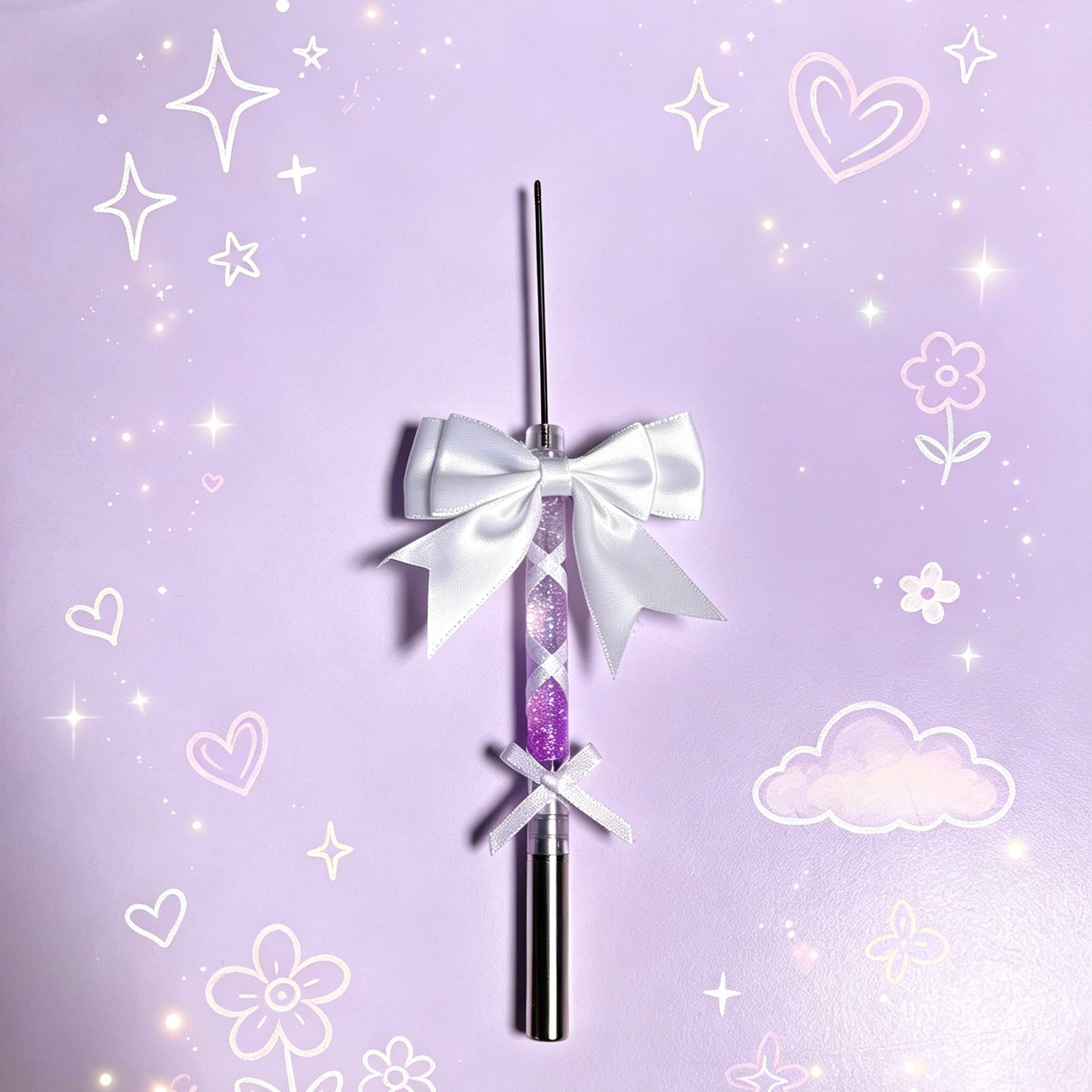 Purple Glitter Silver Bow Ballerina Pen with coordinated bow details