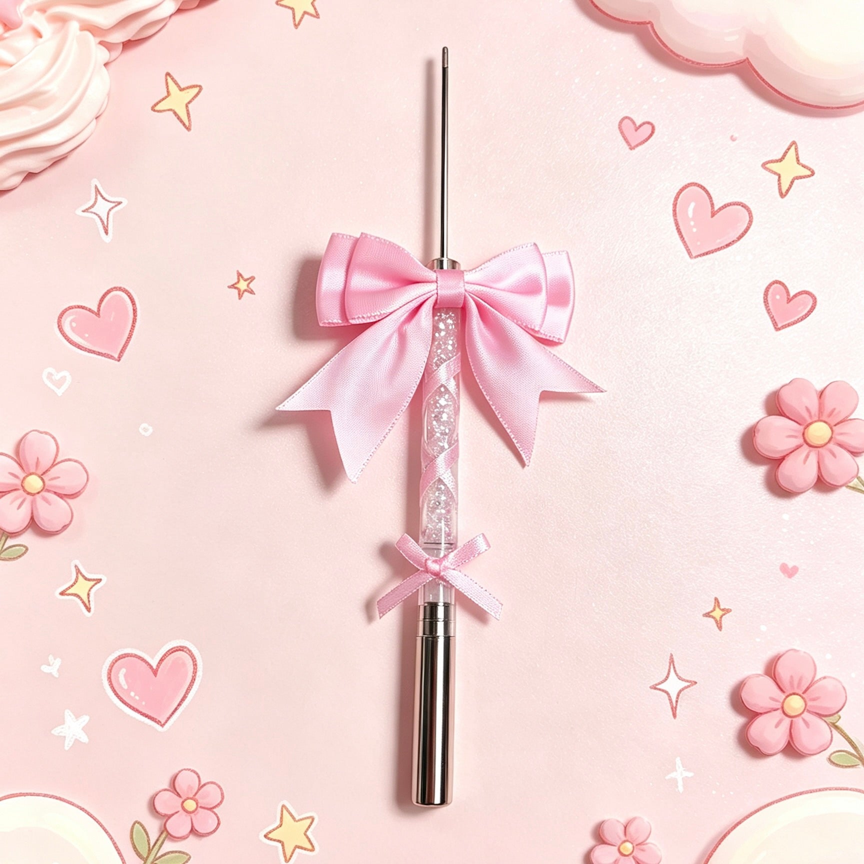 Pink Glitter Bow Ballerina Pen with coordinated bow details
