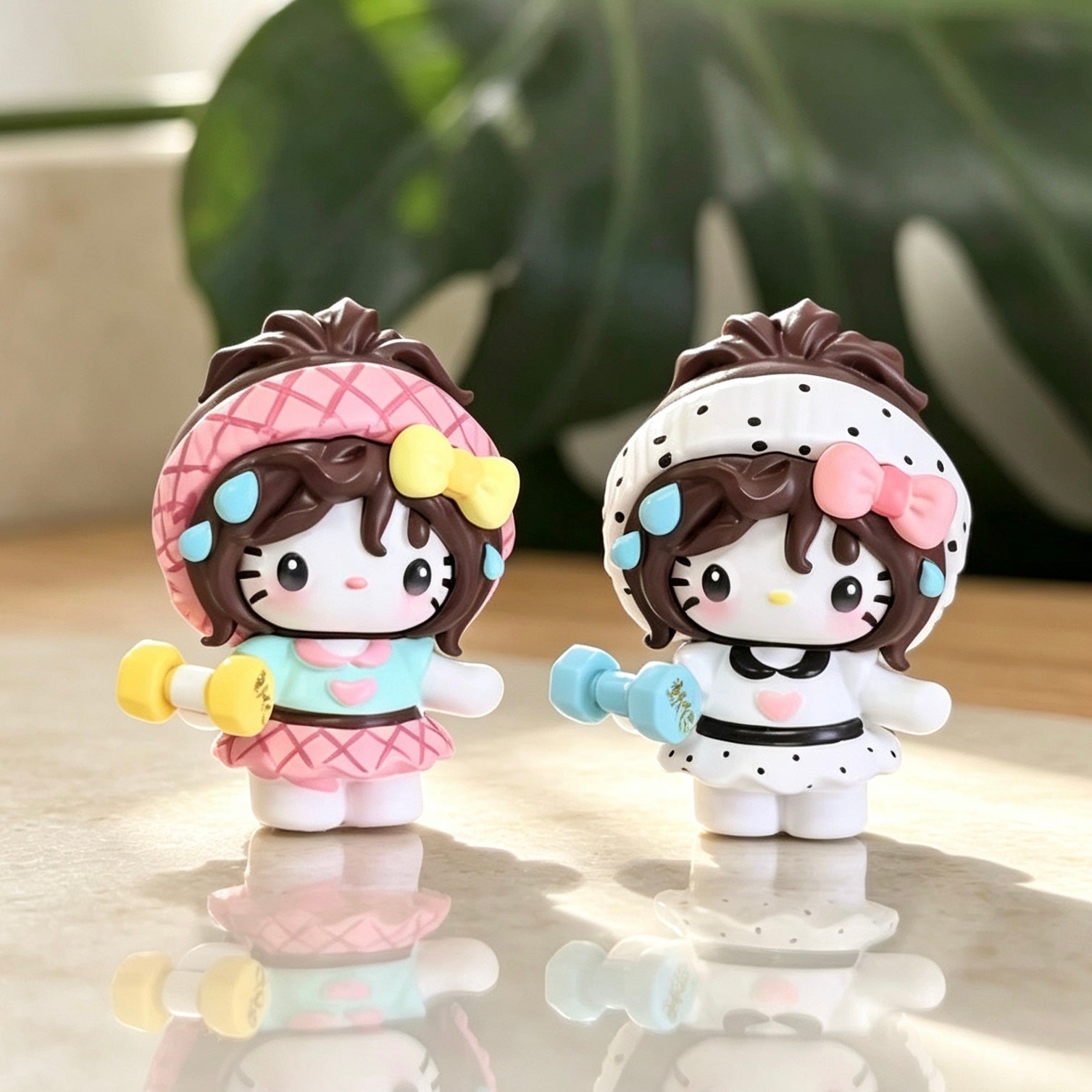 Pastel fitness girl decorative dolls holding small dumbbells