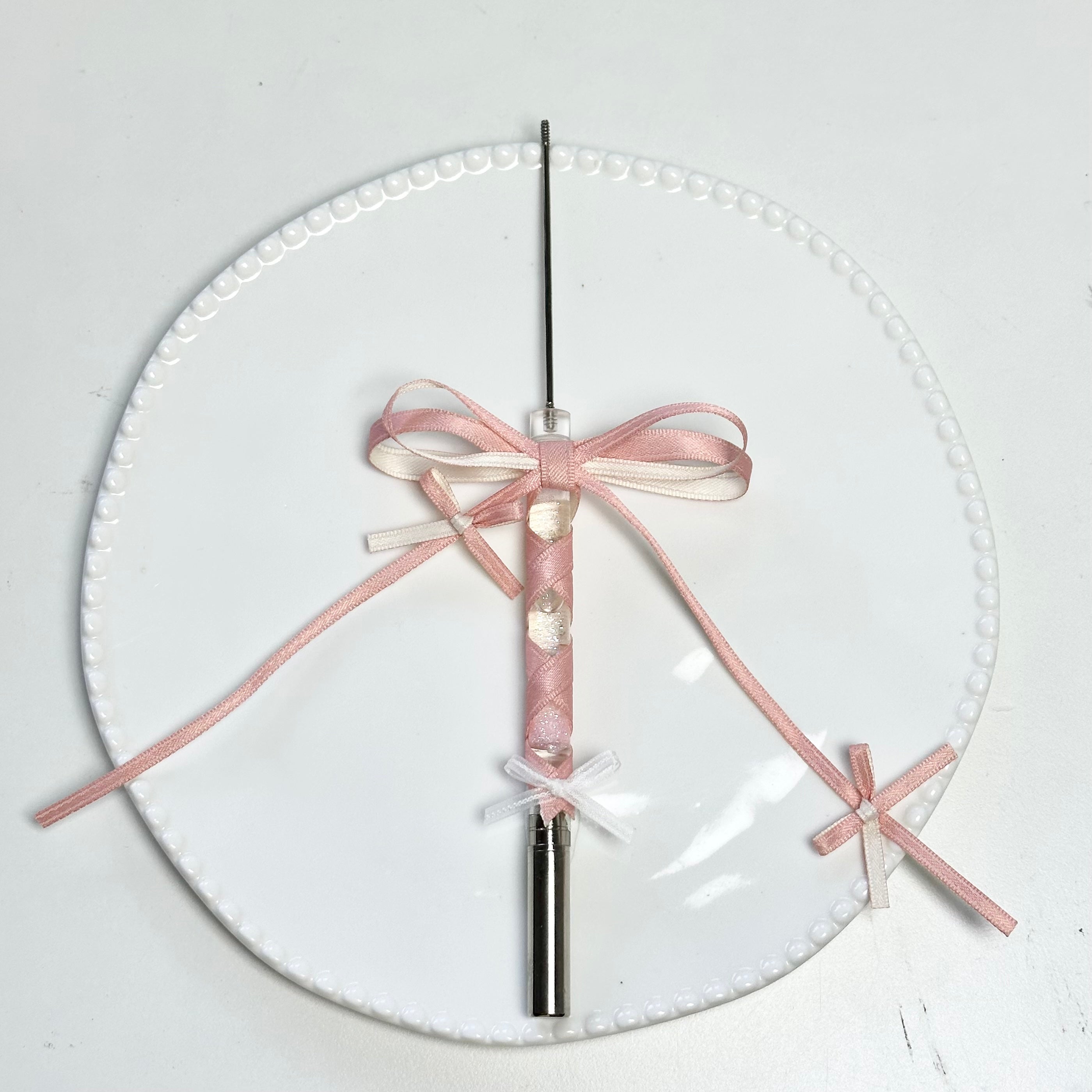 Peach layered bow Ballerina Pen with cream ribbon details
