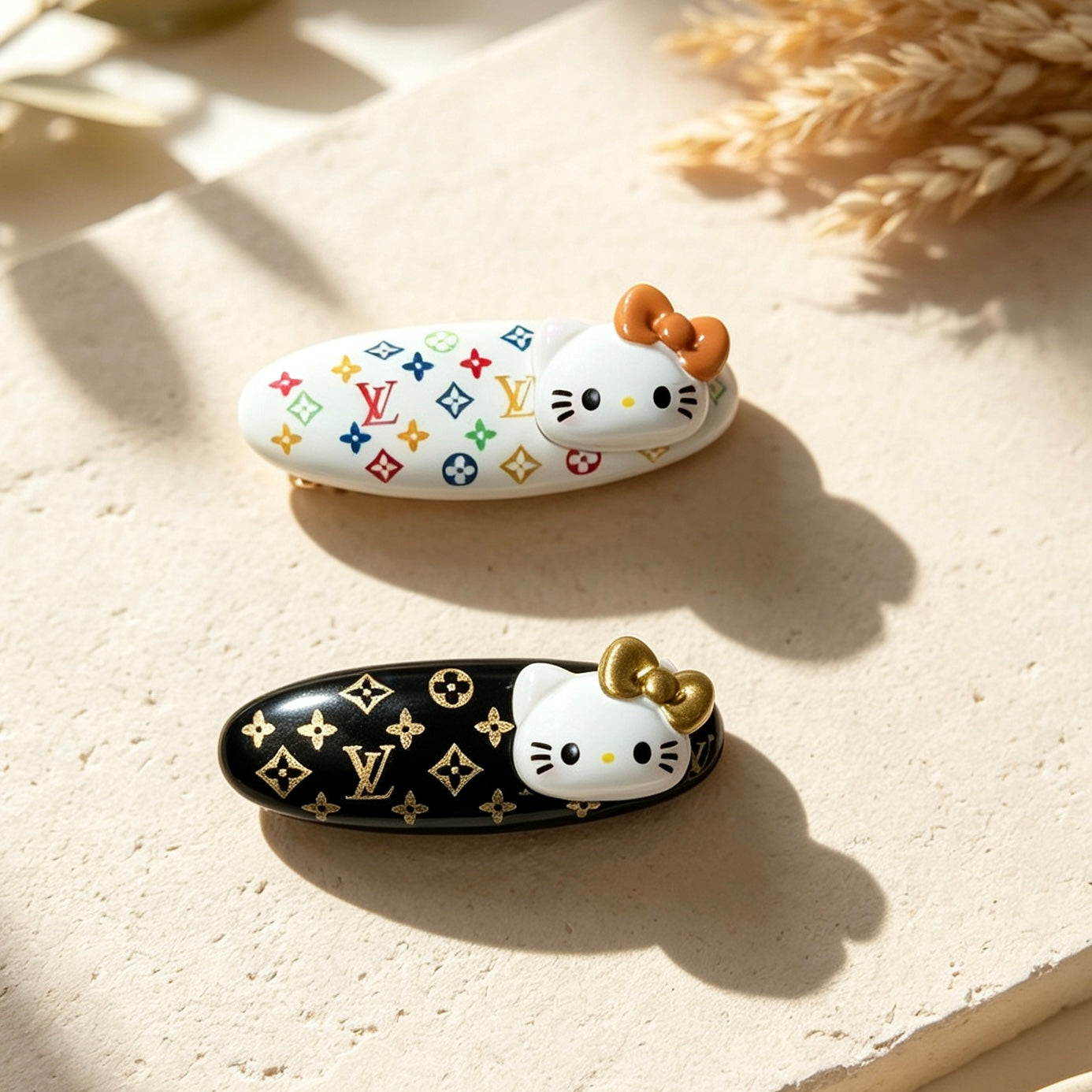 Decorative hair clips with bows and patterned styling