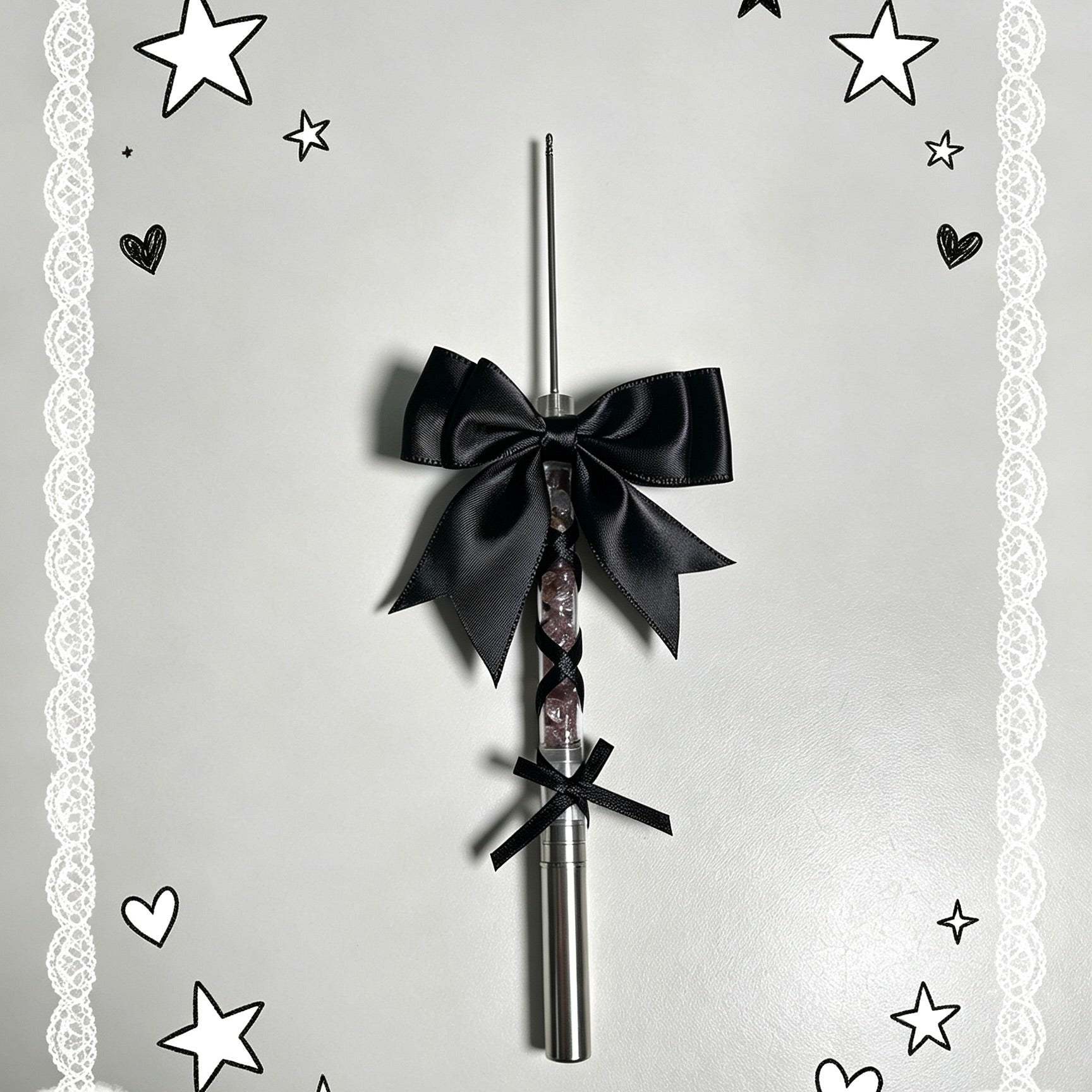 Black Bow Smoky Glitter Ballerina Pen with coordinated bow details