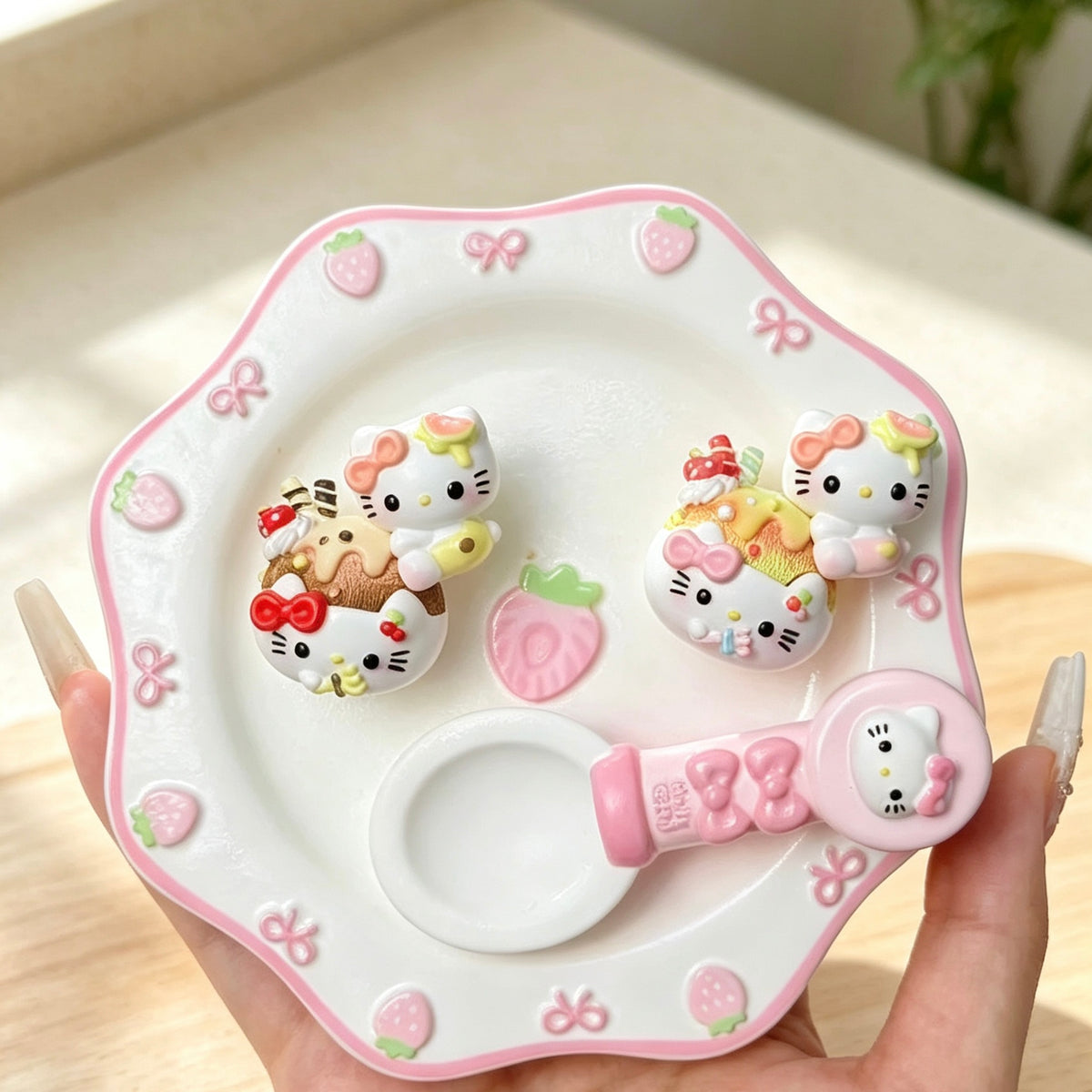 Ice cream bowl theme decorative dolls with strawberry and bow details