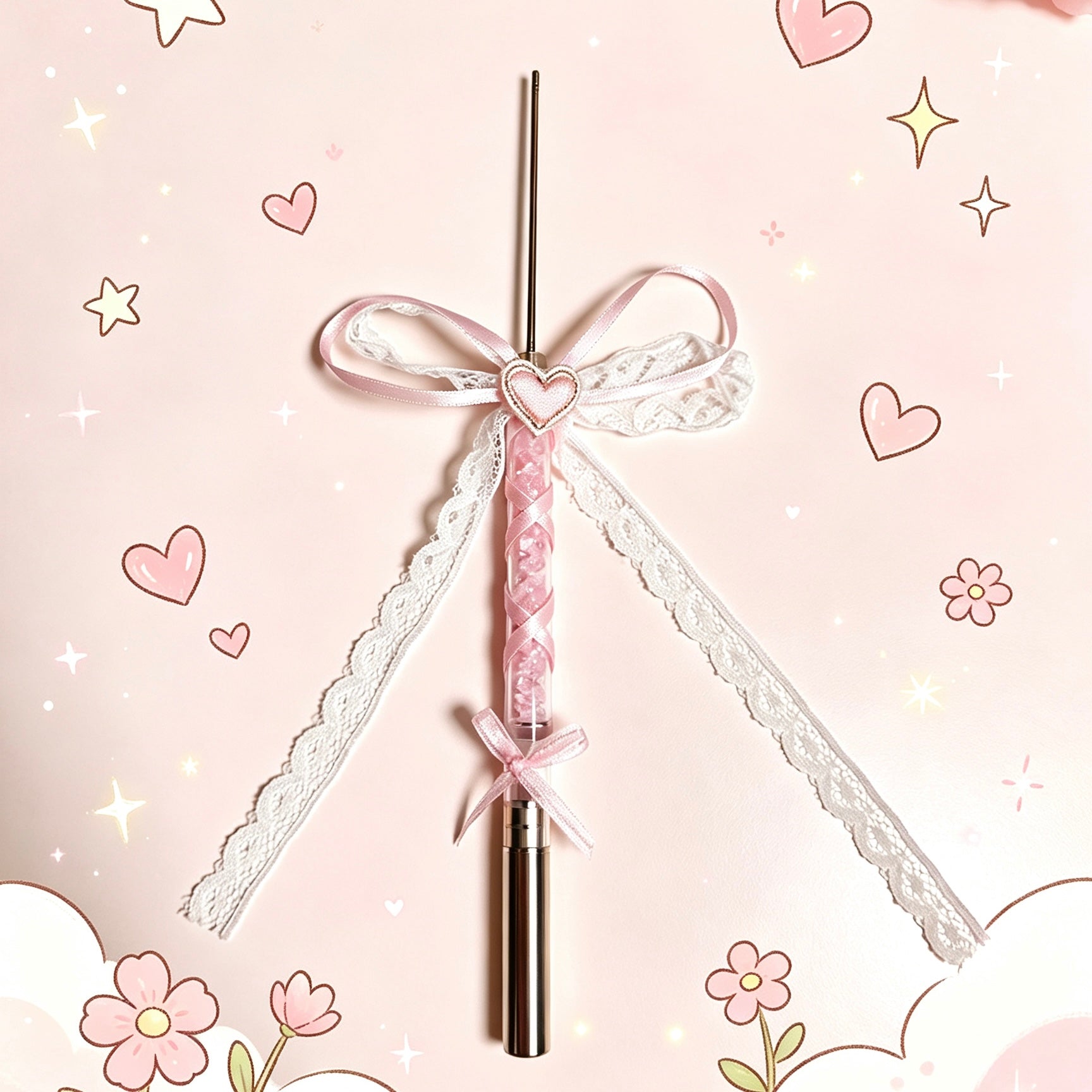 Pink Lace Heart Bow Ballerina Pen with coordinated bow details