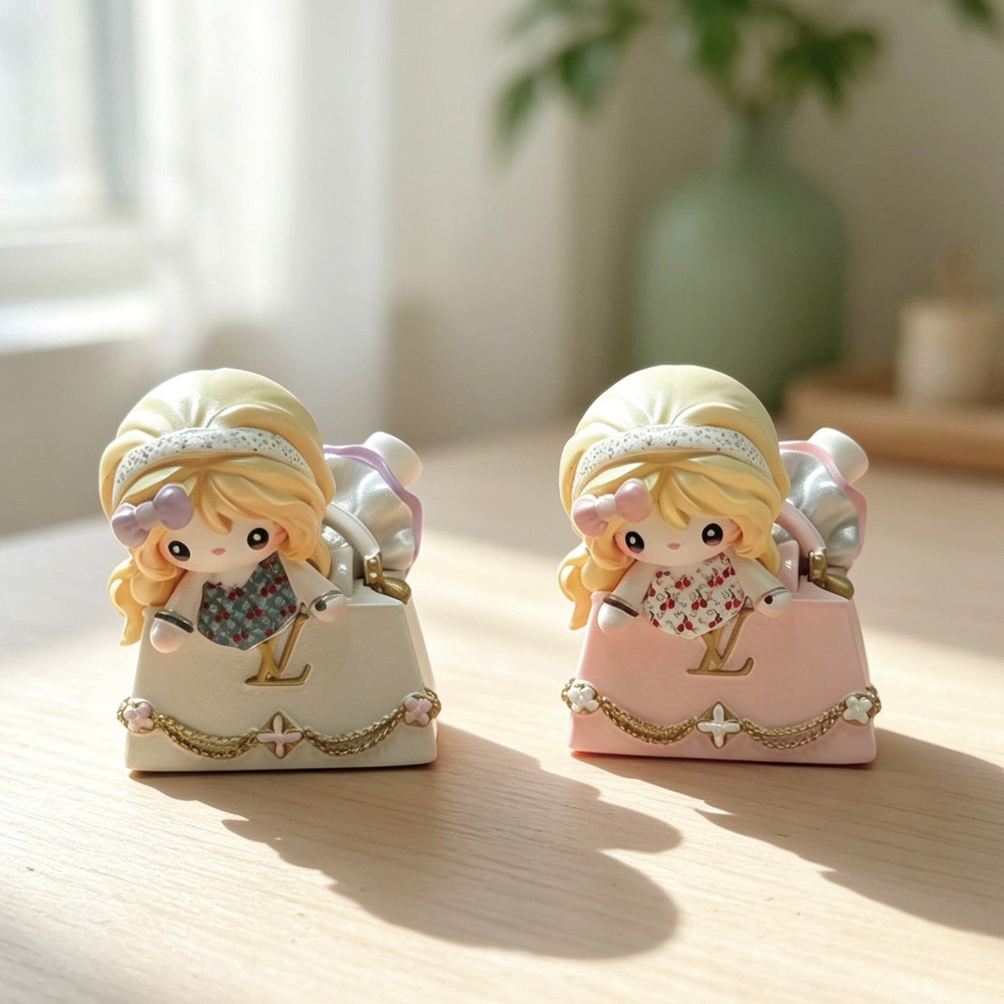 Pastel handbag girl decorative dolls in ivory and pink