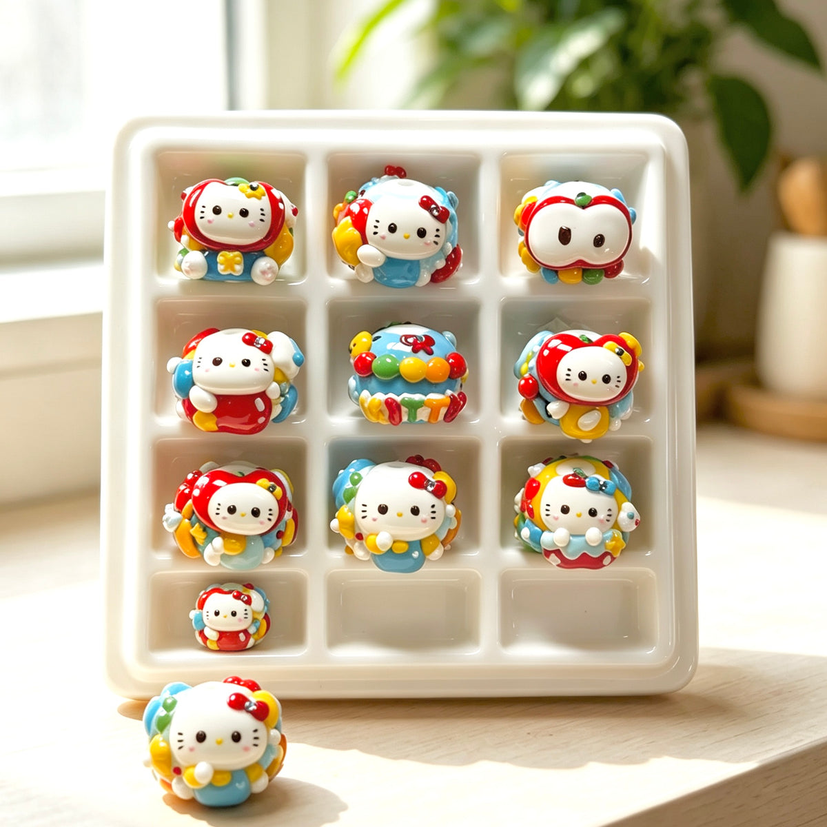 Apple Cat Hand-Painted Beads