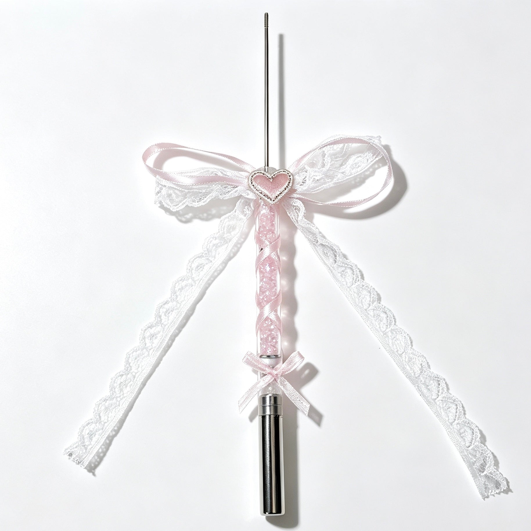 Pink lace heart bow Ballerina Pen with layered bow details