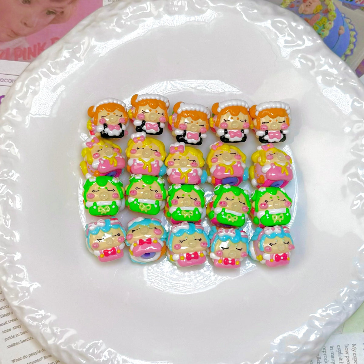 [A15]Hand painted Nanci beads 5pcs mixed