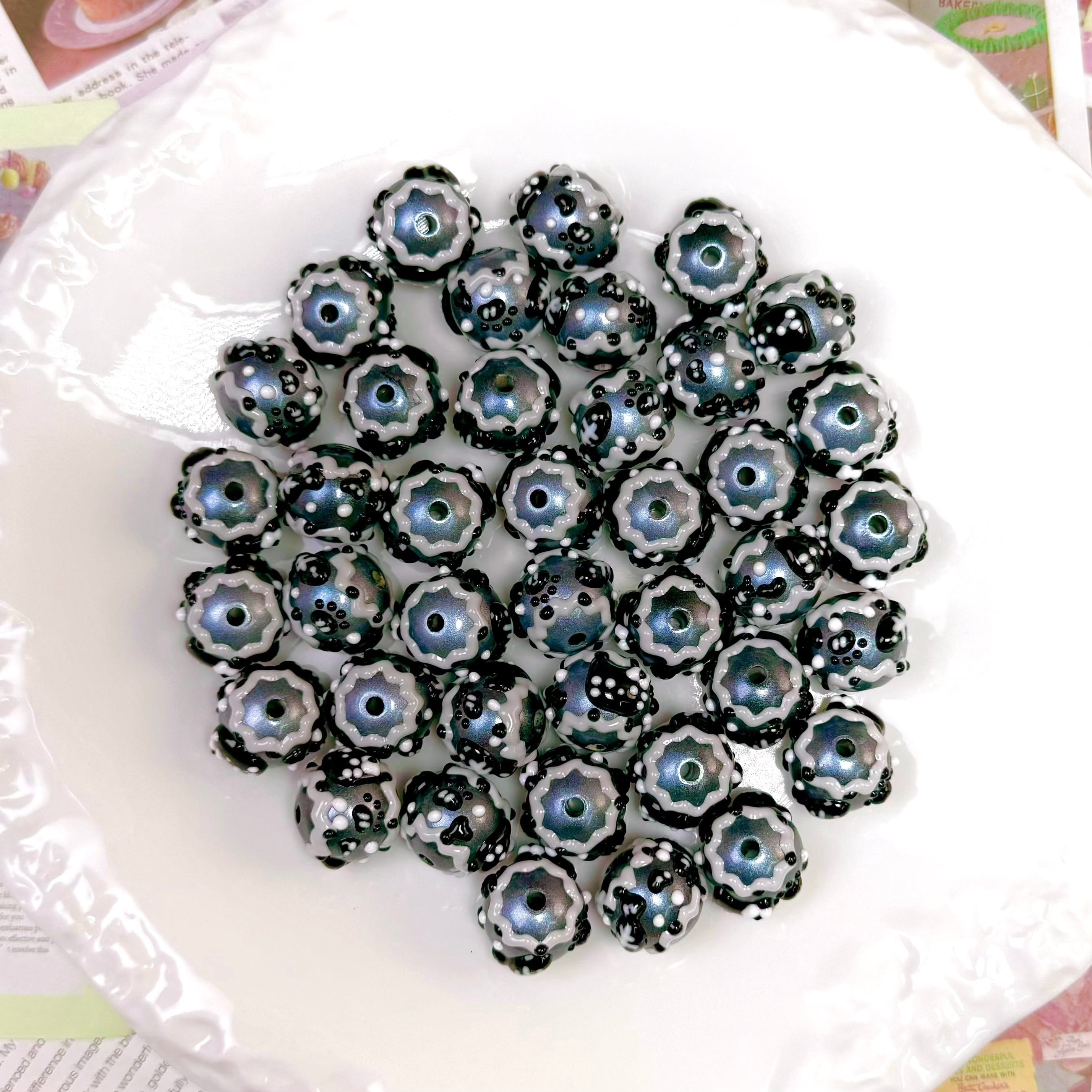[A14]Hand painted beads round irregular