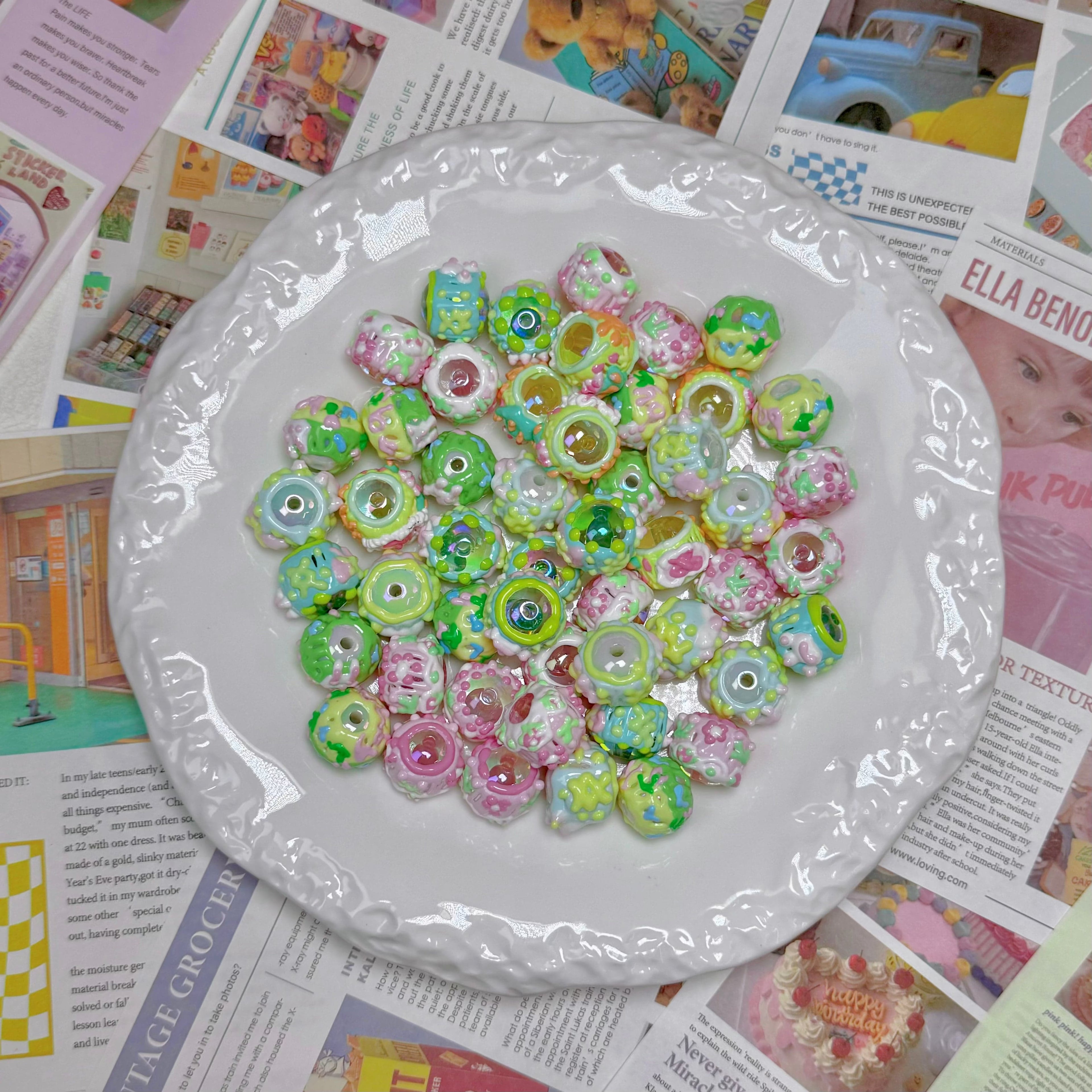 [A24]hand painted beads 15pcs