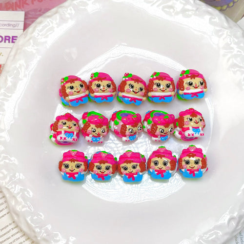 [A16]Hand painted strawberry short cake beads 10pcs mixed