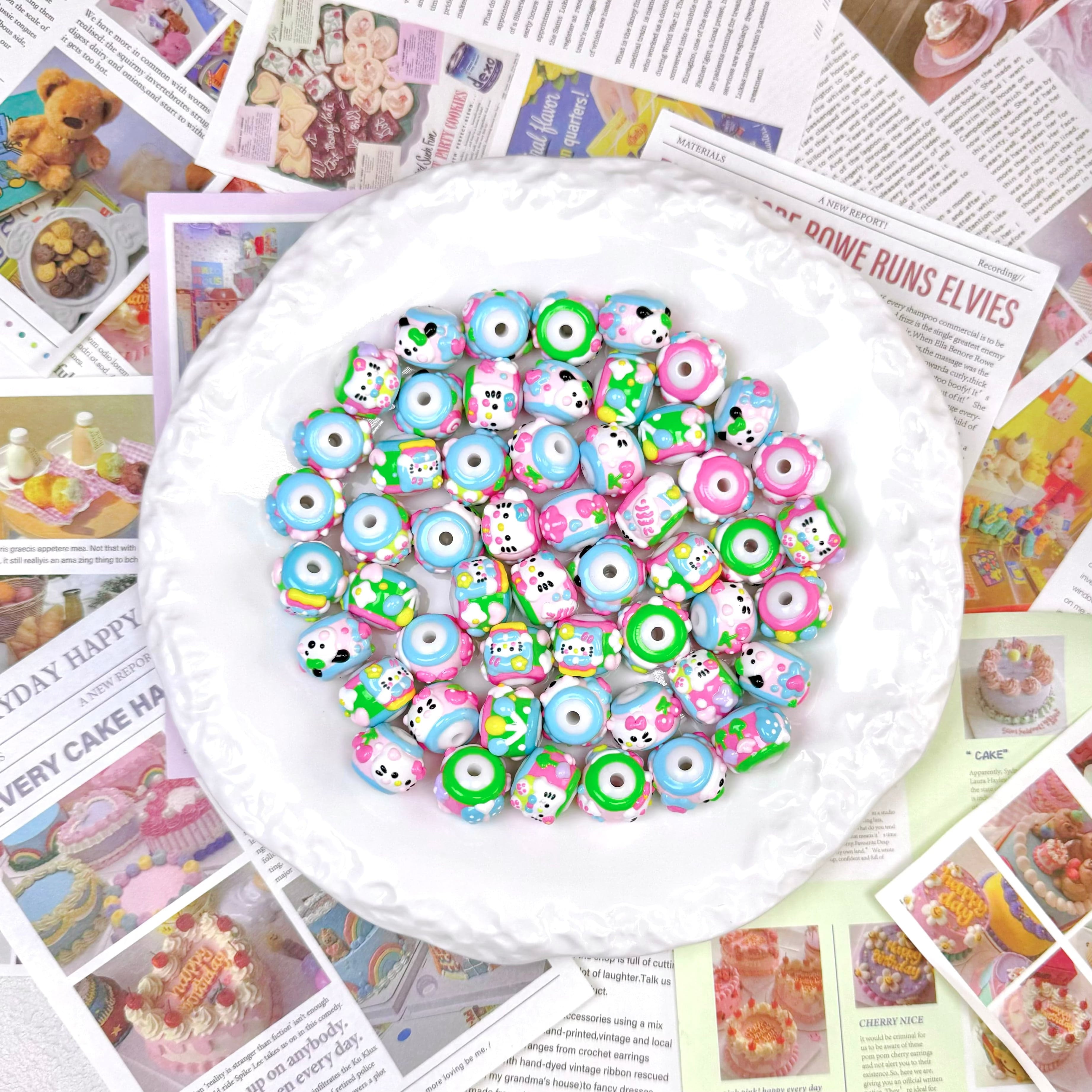 [A14]Hand painted beads round irregular