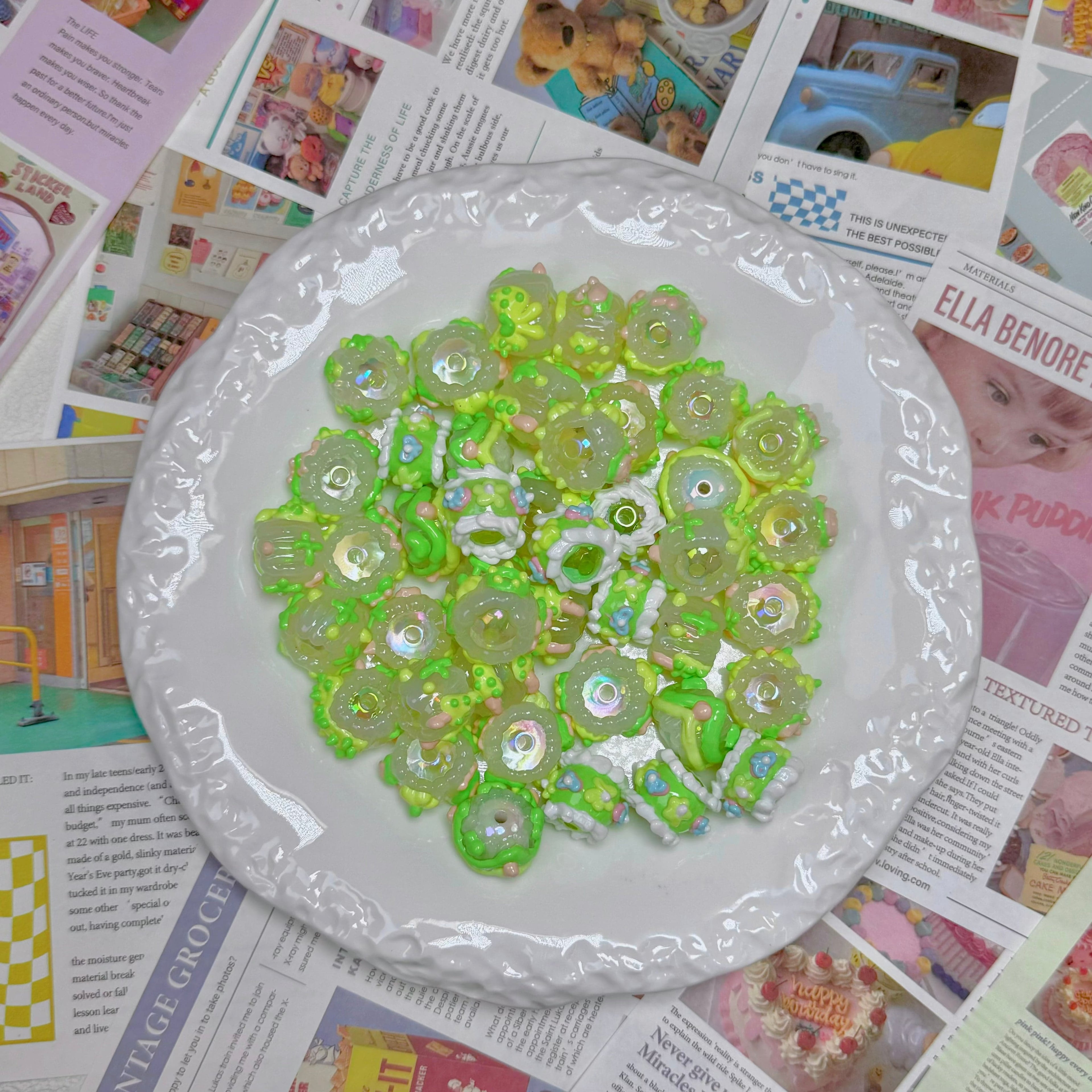 [A24]hand painted beads 15pcs